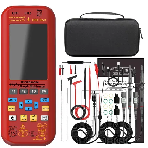 Vista 9 de BSIDE - Multímetro osciloscopio de mano, 2 canales de 50 MHz de ancho de banda con pantalla LCD TFT de 3.98 pulgadas, generador DDS recargable