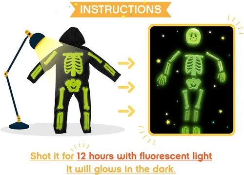 Vista 5 de Disfraz de esqueleto para niños, para Halloween, disfraz espeluznante con máscara de calavera