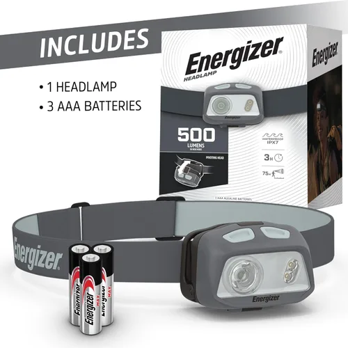 Vista 5 de Energizer Linterna frontal LED HDL40, 500 lúmenes, IPX7 impermeable, linterna frontal multicolor, luz manos libres, baterías incluidas