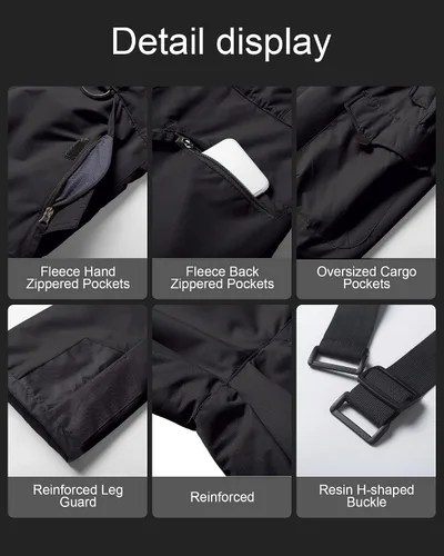 Vista 6 de CREATMO US Pantalones de nieve para hombre, baberos de esquí, impermeables, aislados, invierno, snowboard cargo