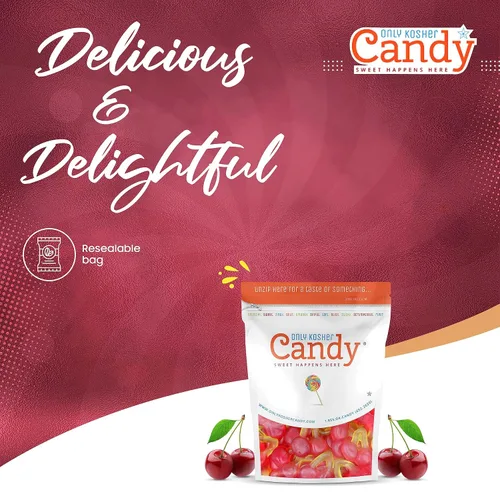 Vista 2 de Only Kosher Candy - Dulces de Gomita a Granel Sabor Cerezas Gemelas, Certificado Kosher, Paquete de 2 Libras