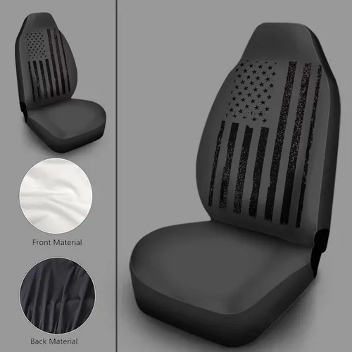 Vista 6 de Howilath Juego de 2 fundas de asiento de coche con patrón de bandera estadounidense negra, fundas universales para asientos delanteros, accesorios