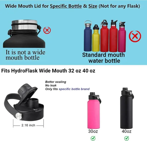 Vista 9 de Tapa de boquilla para botella de agua de boca ancha Hydro Flask. Se adapta a 12, 16, 18, 20, 32, 40 onzas, tapa de pico con mango flexible, repuesto