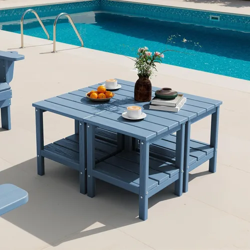 Vista 20 de SERWALL Mesa auxiliar de 2 niveles HDPE para exteriores, resistente a la intemperie, mesa auxiliar Adirondack rectangular Aruba