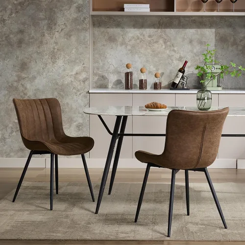Vista 8 de GarveeHome Juego de 2 sillas de comedor tapizadas, sillas de cocina de cuero con patas de metal, sillas de comedor modernas de mediados de siglo