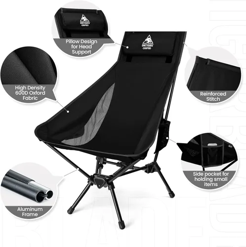 Vista 6 de ONETIGRIS Silla de Camping de Respaldo Alto Tigerblade con Diseño de Almohada, Silla Plegable Cómoda con Asiento Ampliado