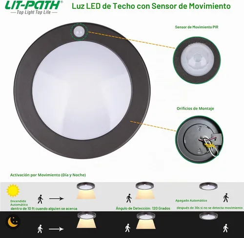 Vista 2 de LIT-PaTH Lámpara de techo LED de montaje empotrado, accesorio de iluminación para armario con sensor de movimiento, 10,5 W, 700 lúmenes, 6,2 Acabado