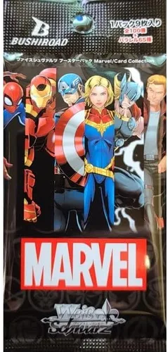 Vista 3 de Card Game Weiss Schwarz Caja de refuerzo japonesa 16 paquetes – 9 tarjetas por paquete Marvel