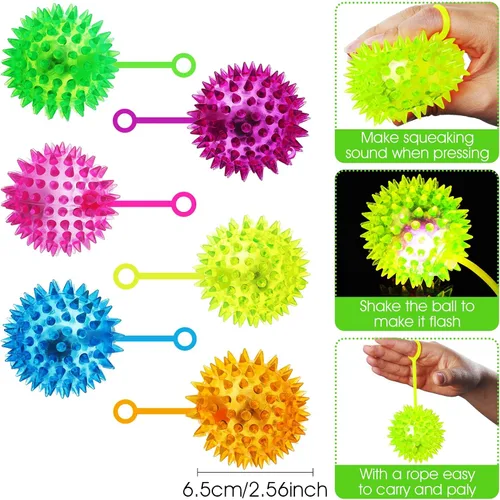 Vista 2 de Civaner 24 bolas iluminadas con luces LED intermitentes con punta de 2.56 pulgadas, juguetes sensoriales a granel iluminados con cuerda, juguete