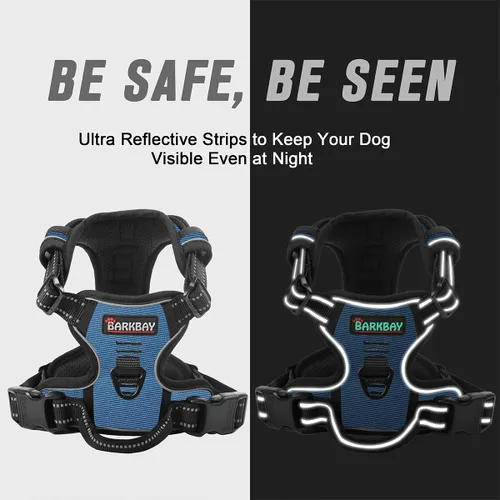 Vista 53 de BARKBAY - Arnés para perro sin tirones con clip frontal, material resistente y reflectante, asa de fácil control para pasear perros grandes