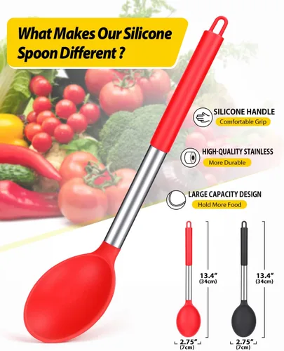 Vista 2 de BUNDLEPRO Cucharas de cocina de silicona para utensilios de cocina Negro-rojo