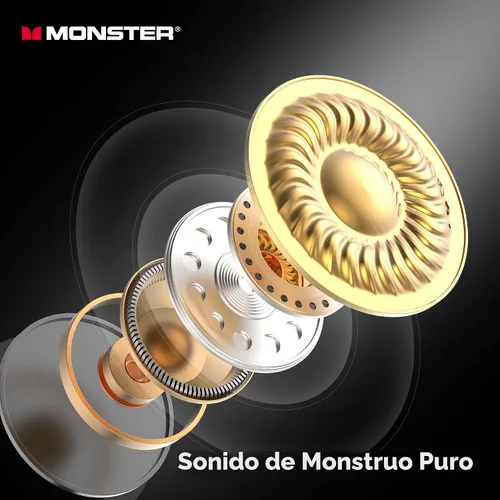 Vista 2 de Monster N-Lite 208 - Auriculares inalámbricos Bluetooth 5.4 con micrófono integrado, control táctil, auriculares Bluetooth con tiempo