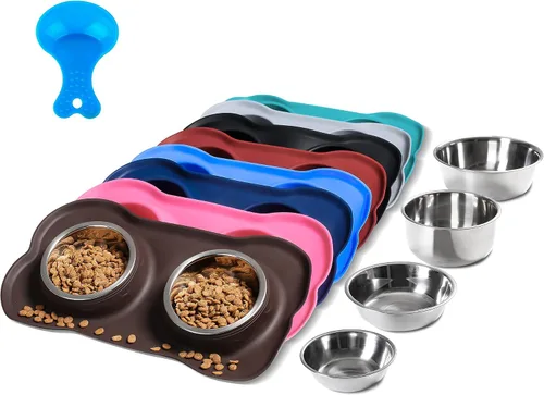 Vista 19 de Hubulk - Comedero doble de acero inoxidable con base de silicona antideslizante antiderrames y pala para alimento, para perros pequeños, medianos