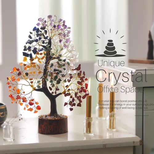 Vista 4 de Árbol de chakras, árbol de cristal, árbol de los siete chakras, decoración de chakras, piedras de chakras del árbol de la vida, árbol de cristal