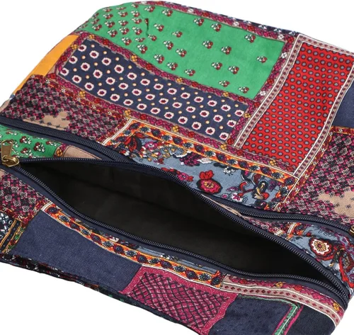 Vista 4 de kilofly Bolso de hombro de algodón hippie bohemio multi bolsillos bolso de mano