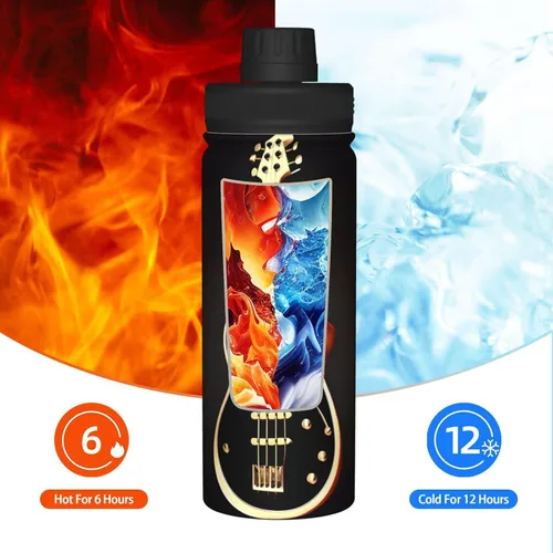 Vista 6 de Black Guitar Insulated Stainless Steel Kettle Print Funny Water Bottle Insulated Ideal for Sports and Travel