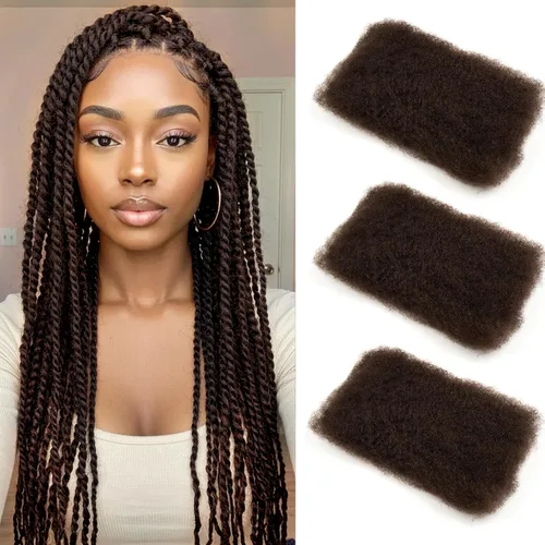 Vista 11 de Extensiones de cabello 100 % humano afro afro rizado a granel color castaño caoba a granel, 3 paquetes de 4.23 oz, extensiones de cabello rizado