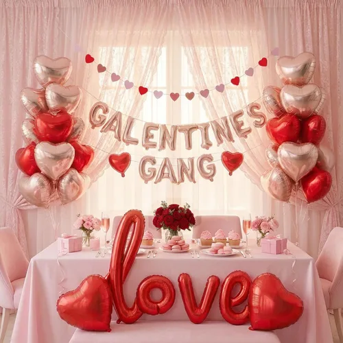 Vista 9 de Kit de arco de guirnalda de globos rosa y rojo, 108 piezas con globos de labios de estrella de aluminio para niñas, mujeres, cumpleaños, día
