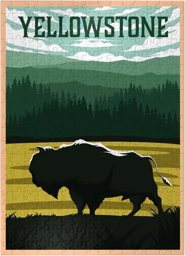 Vista 7 de MyPuzzle Bisons in Yellowstone Parque Nacional Art Deco Estilo Vintage Poster Ilustración - Rompecabezas premium de 1000 piezas para adultos