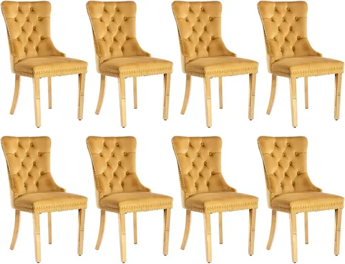 Vista 47 de SoarFlash Juego de 2 sillas de comedor de terciopelo, silla lateral de respaldo alto, silla lateral moderna tapizada de alta gama con botones Beige