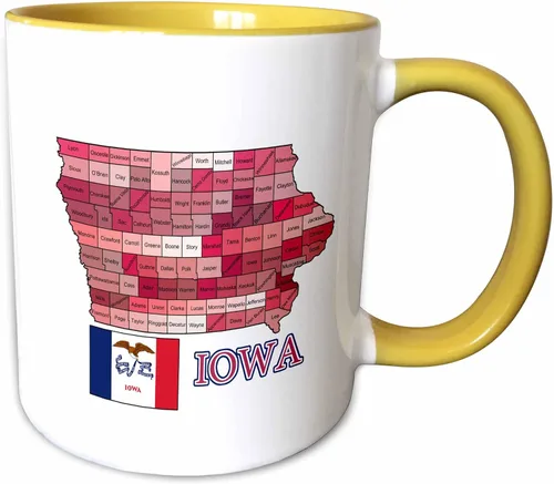 Vista 9 de 3dRose Flag And Map Of Iowa Showing All The Counties In Multicolor 11oz Two-Tone Black Mug