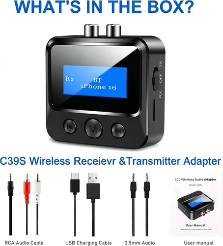 Vista 6 de Receptor transmisor Bluetooth para TV, con RCA 0.1 in AUX y adaptador de audio de pantalla para estéreo doméstico, transmisor Bluetooth