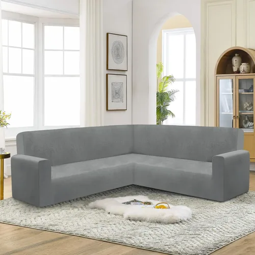 Vista 6 de HDCAXKJ Fundas de terciopelo para sofá modular en forma de L, fundas elásticas y suaves para sofá, protector de muebles en forma de U para mascotas