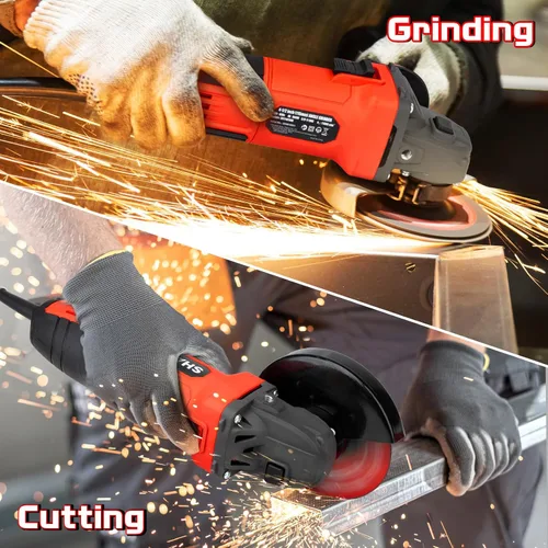 Vista 7 de SHALL Amoladora angular de 4-1/2 pulgadas, 11000 RPM, 4 amperios con 2 protecciones, 3 discos de corte, 3 muelas, mango antideslizante, llave