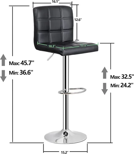 Vista 3 de ZenStyle Taburetes de bar de altura de mostrador, juego de 2 taburetes de bar giratorios ajustables, sillas de cuero PU para taburete de cocina