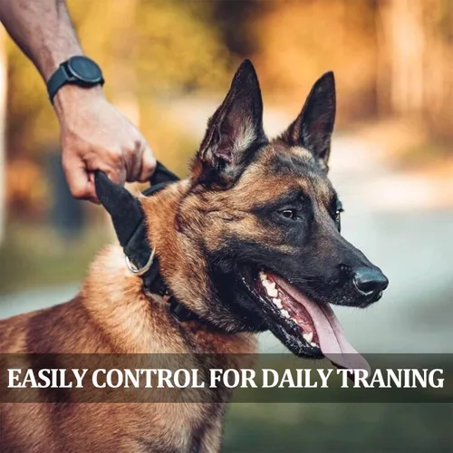 Vista 5 de COOYOO Juego de 3 collares tácticos para perros, collar ajustable de nailon para entrenamiento militar con mango de control y hebilla de metal
