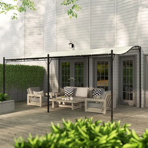 Vista 9 de Outsunny Toldo de pérgola para exteriores de 10' x 16' montado en la pared, color blanco crema