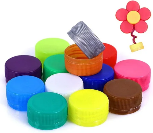 Vista 3 de 100 tapas de botellas de plástico para manualidades, tapas de botellas de plástico, tapas de botellas de color para palitos de desarrollo