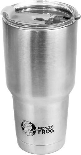 Vista 4 de Frosted Frog Vaso negro de 30 onzas con aislamiento al vacío con popote de acero inoxidable