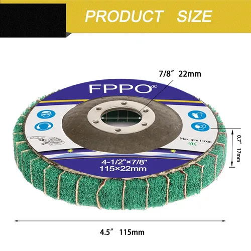 Vista 2 de FPPO 5 piezas disco de aleta de fibra de nailon de 4.5" x 7/8" pulgadas, rueda de pulido y esmerilado, almohadilla de fregado rueda de pulido