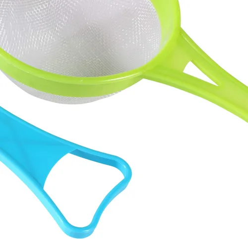 Vista 7 de BENBO Juego de 4 coladores de malla de plástico, colador de plástico con mango largo, tamiz de harina de leche de soja, colador de plástico