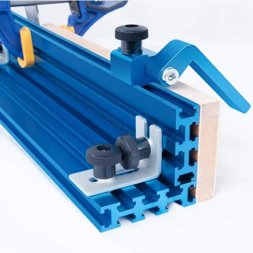 Vista 7 de POWERTEC Paquete de aluminio T-Track (paquete de 4) con tope abatible