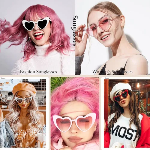 Vista 4 de Dollger Lentes de sol con forma de corazón para mujer, estilo retro, diseño de ojo de gato, UV400