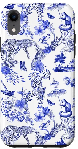 Vista 25 de French Blue Toile Chinoiserie with Flowers, Monkey, Leopards Case for iPhone 17