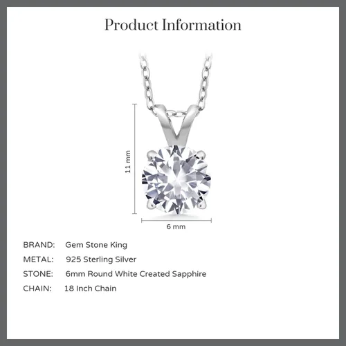 Vista 145 de Gem Stone King Collar con colgante solitario de plata de ley 925 de 0.236 in con piedra natal redonda Collar de 4 puntas para mujer Con cadena