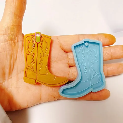 Vista 4 de Moldes de resina de silicona brillante brillante para botas de vaquero, molde de adorno para llavero de bricolaje, joyería de resina epoxi, moldes