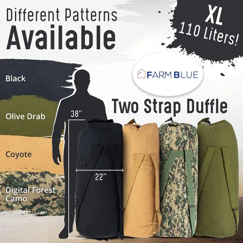 Vista 6 de Farm Blue Bolsa de viaje militar de 2 correas, Olive Drab, L, Clásico