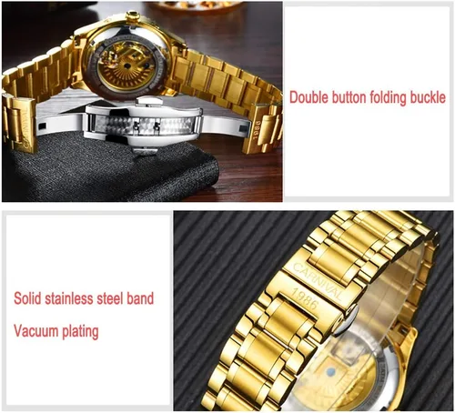 Vista 6 de Mens tourbillon Multifunction Calendar Sapphire Full Gold Automatic Waterproof Watches