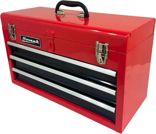 Vista 2 de Caja de herramientas portátil de metal Homak, de 20 pulgadas, con 3 cajones, pequeño cofre de herramientas con forros EVA, cajones deslizantes