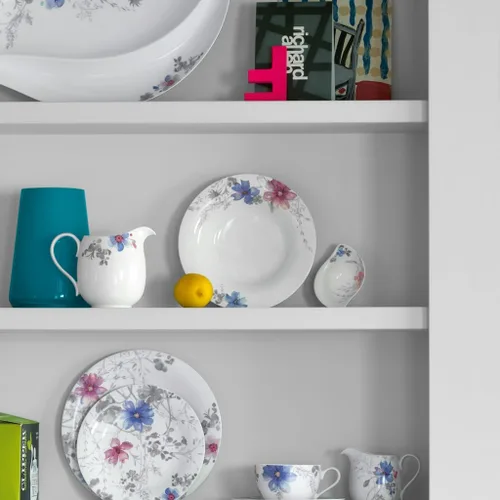 Vista 4 de Villeroy & Boch Mariefleur Gris Basic Breakfast - Plato redondo de porcelana premium con una decoración de flores juguetona, apto para lavavajillas