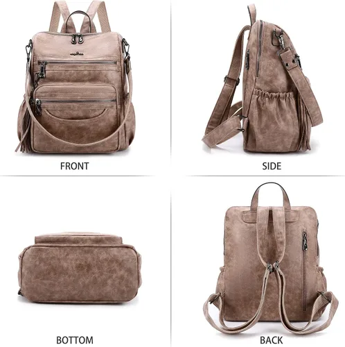 Vista 90 de Bolsos mochila monedero de piel sintética para mujer, bolsas con zíper, mochilas de hombro casuales