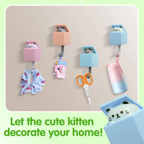 Vista 8 de 4 ganchos creativos para llaves de gato, bonitos ganchos autoadhesivos para toallas, bufanda, sombrero, batas, bolsa, llave, perchero de gato