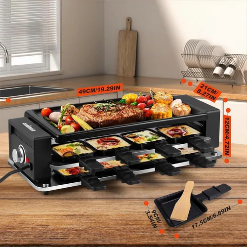 Vista 7 de CUSIMAX Raclette Grill Parrilla coreana de barbacoa, parrilla de mesa portátil con placa antiadherente, control de temperatura ajustable, parrilla