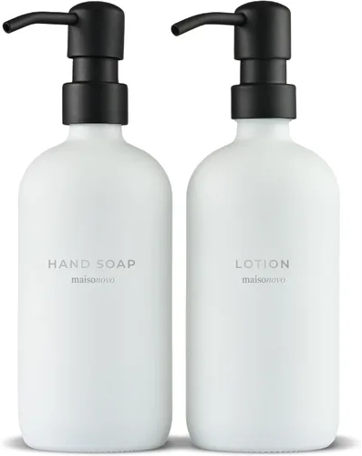 Vista 20 de MaisoNovo Dispensador de jabón de 1 pieza Botellas ámbar de 16.9 oz con bombas de plástico negro