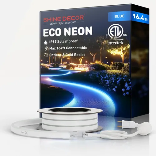 Vista 46 de Shine Decor Tira de luces LED AC 120V, cuerda de neón eco de 120 LED/m sin puntos, conectable y cortable, IP65 impermeable y resistente al clima