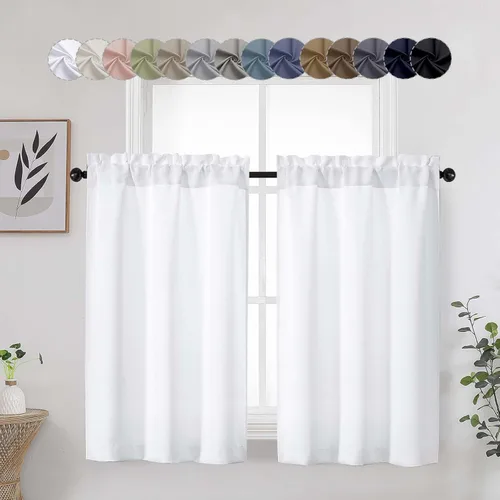 Vista 54 de Aqua Cafe - Juego de 2 paneles de cortinas opacas de 24 pulgadas de largo, con aislamiento térmico suave y sólido, para ventanas de baño, sótano